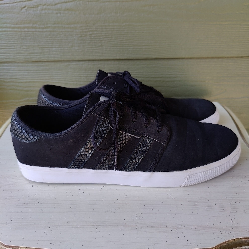 Adidas Seeley Black 3 Stripe Snakeskin Skater Shoes Athletic Sneakers Mens 12